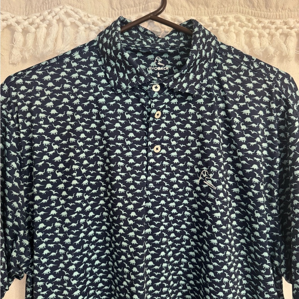 Rhoback Men's Navy Dinosaur Print Shirt